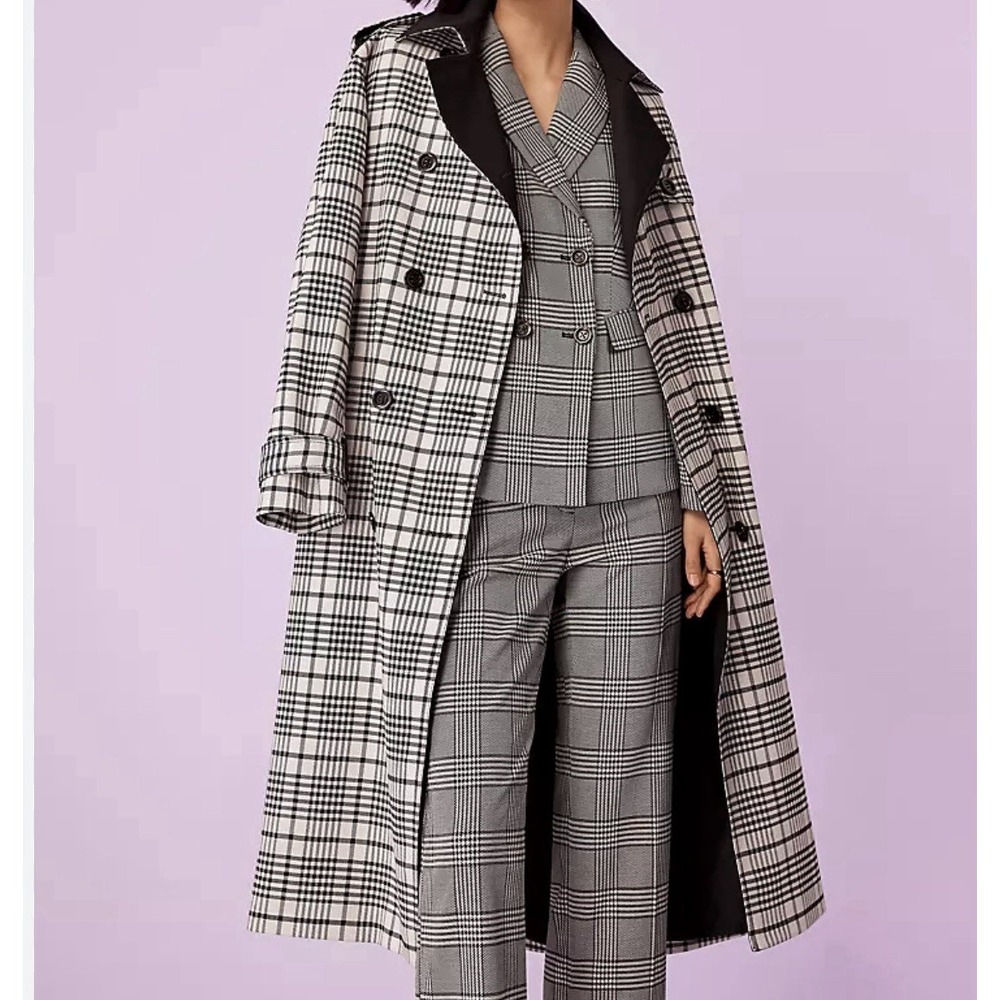 ANN TAYLOR Women's Houndstooth Twill Trend Coat XL Black Beige Pocket Button Up